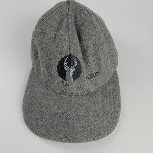FILSON  Cap Hat 100% Virgin Wool Adjustable Heather Gray Embroidered Stag RARE